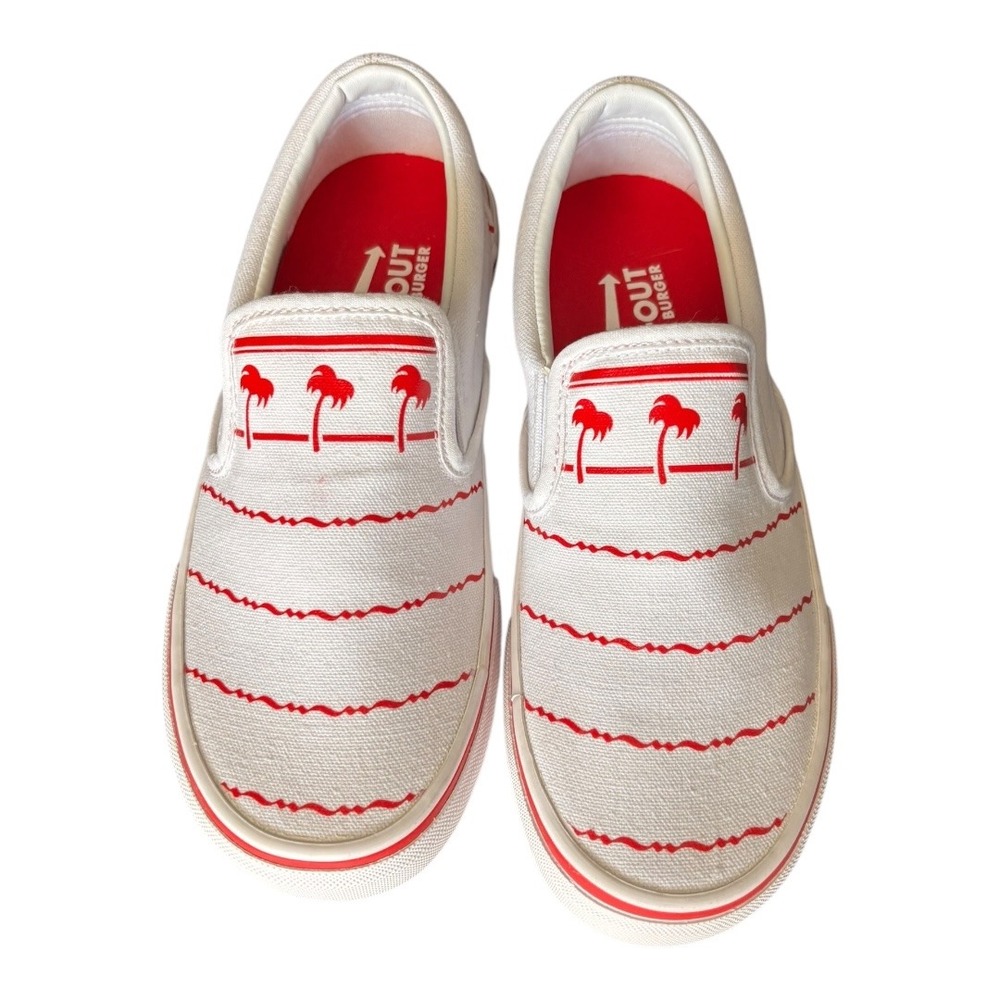 In N Out Burger White Canvas Slip On Shoes Palm Tree Logo Size 7 Women